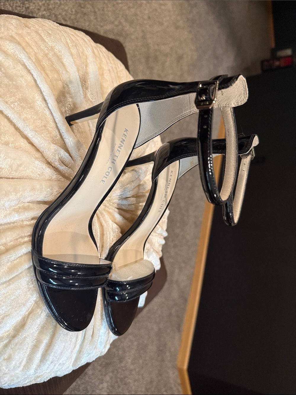 Kenneth Cole Black Patent Ankle-Strap Stiletto Heels - Picture 2 of 4